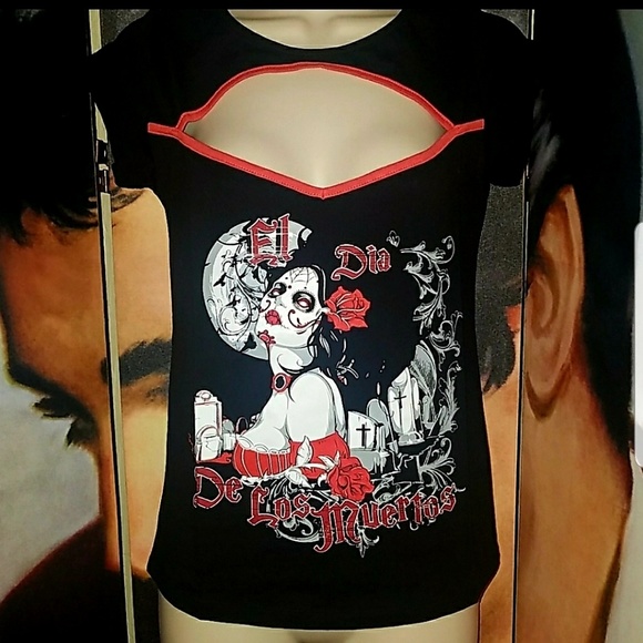 Too Fast Tops - Too Fast Blair Top El Dia De Los Muertos Sugar Skull Day of Dead Graveyard Woman